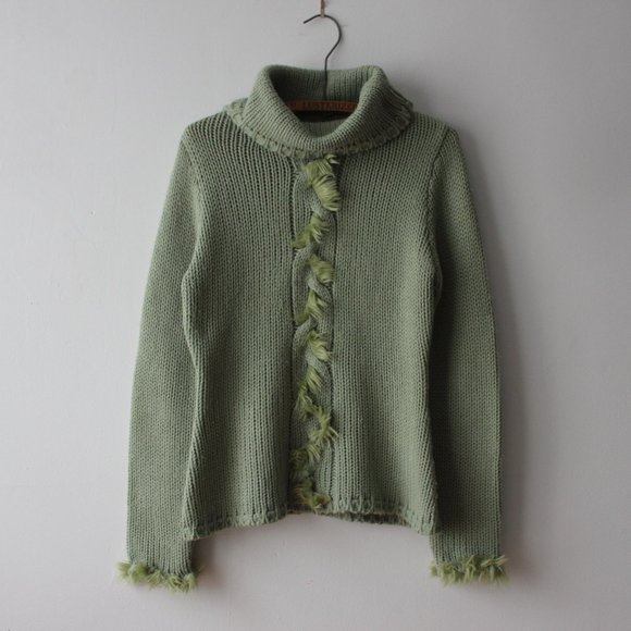 Fun Vintage Green Cowl/Turtleneck Sweater Large - Picture 1 of 8